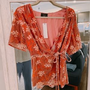 BRAND NEW Vici Velvet Pink/Orange Wrap Top